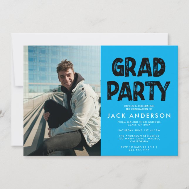 Aqua Paint Photo Graduation Party  Invitation (Front)