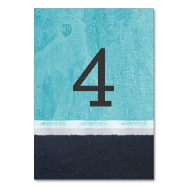 Aqua paint texture wedding table number (Front)