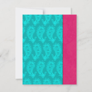 Aqua Paisley Peacocks Indian Wedding RSVP Card