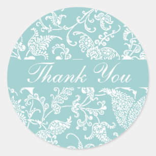 Aqua Paisley Thank You Classic Round Sticker
