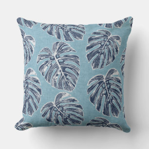 Aqua Palm Leaves Throw Pillow