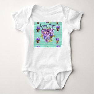 Aqua Pansy Love You Babies One-Piece Bodysuit