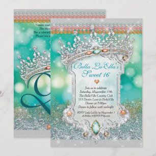 Aqua Parties scintillant Tiara Sweet 16 Invitation