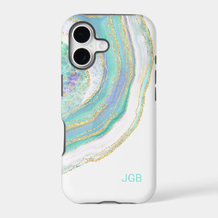 Aqua pastel et agate violette avec monogramme