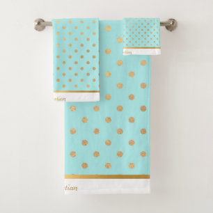 AQUA PASTEL SPOT PERSONALISED TOWEL SET