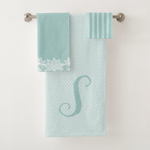 Aqua Patterns and Monogram Bath Towel Set