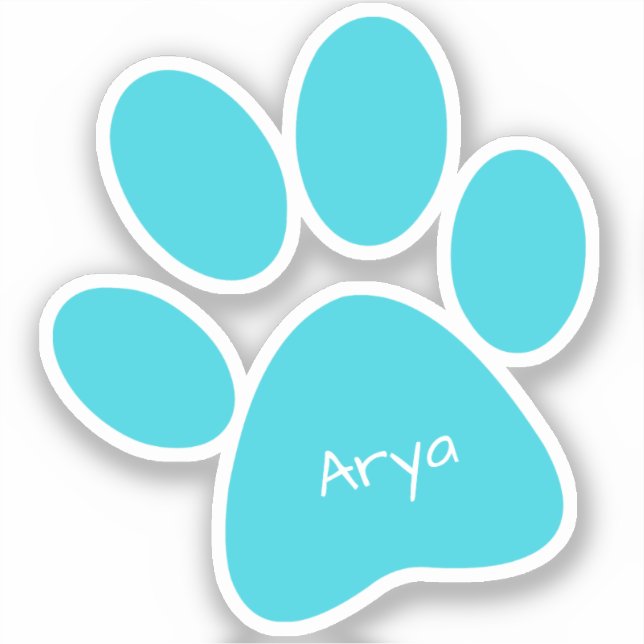 Aqua Paw Print Custom-Cut Vinyl Sticker (Front)
