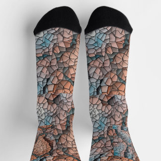 Aqua-peach-black quilt pattern Crew Socks