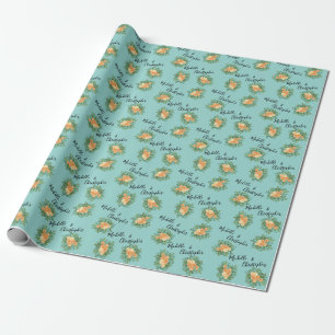 Aqua Peach Wedding Floral Roses Wrapping Paper