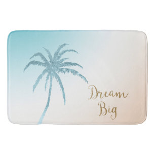  Aqua Peach White Palm Tree Gold Dream         Bath Mat
