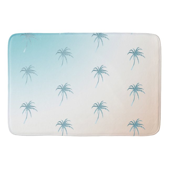  Aqua Peach White Palm Tree Gold Dream             Bath Mat (Front)