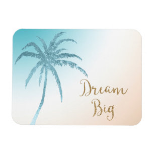  Aqua Peach White Palm Tree Gold Dream         Magnet