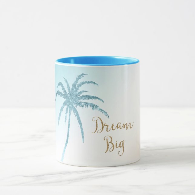  Aqua Peach White Palm Tree Gold Dream           Mug (Center)