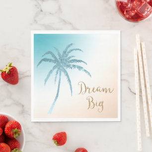  Aqua Peach White Palm Tree Gold Dream     Napkin