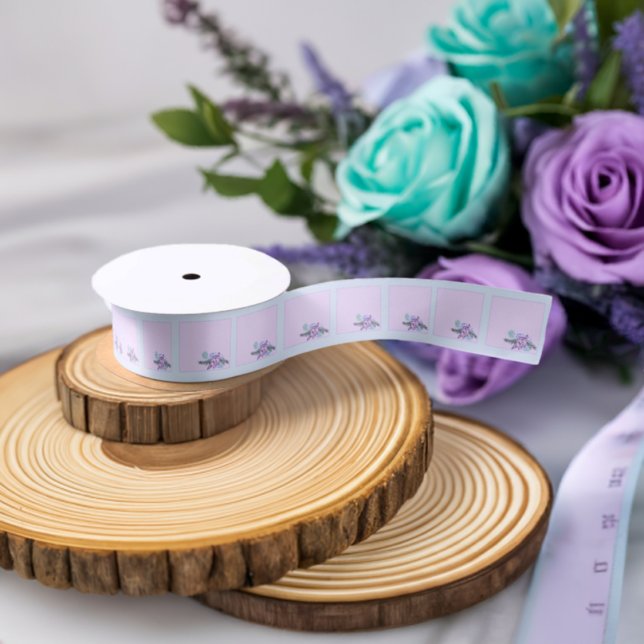 Aqua Peacock and Roses Satin Ribbon (Small Aqua Rose Satin Ribbon)