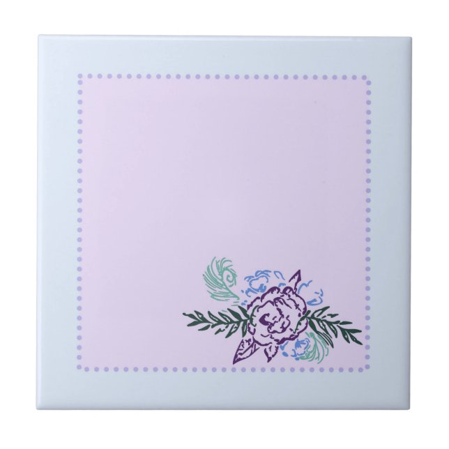 Aqua Peacock Roses Decorative Tile (Front)