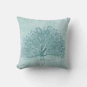 Aqua Peacock Throw Pillow