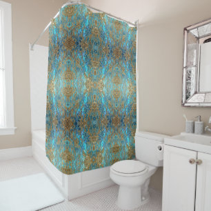 Aqua Pearlescent & Gold Mermaid Scale Pattern