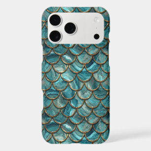 Aqua Pearlescent & Gold Mermaid Scale Pattern 
