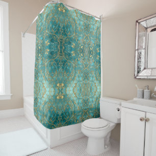 Aqua Pearlescent & Gold Mermaid Scale Pattern