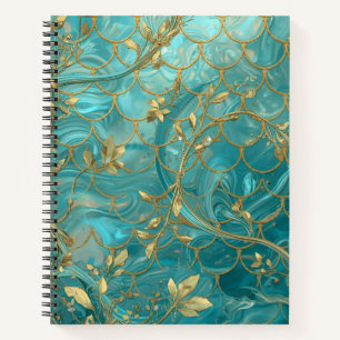Aqua Pearlescent & Gold Mermaid Scale Pattern  Notebook