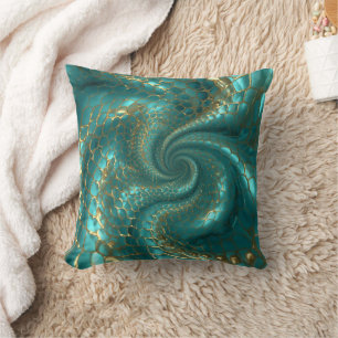 Aqua Pearlescent & Gold Mermaid Scale Pattern  Throw Pillow