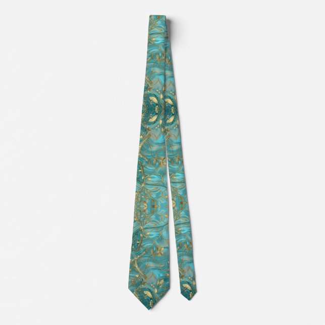 Aqua Pearlescent & Gold Mermaid Scale Pattern  Tie (Front)