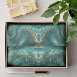 Aqua Pearlescent & Gold Mermaid Scale Pattern Tissue Paper