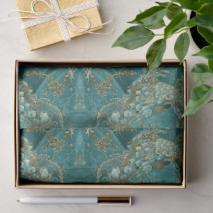 Aqua Pearlescent & Gold Mermaid Scale Pattern Tissue Paper