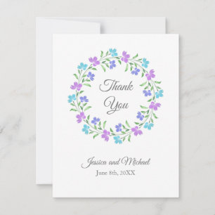 Aqua, Periwinkle, Purple Watercolor Floral Wreath Thank You Card