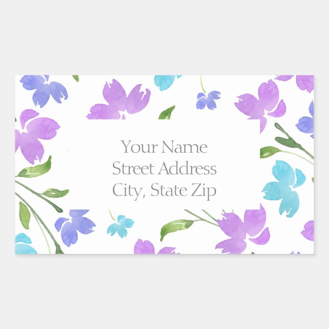 Aqua Periwinkle Purple Watercolor Flower Stems Sticker (Front)