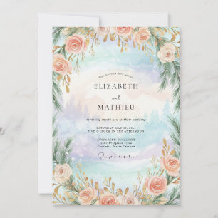 Aqua Periwinkle Rose Wedding Invitation