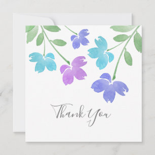 Aqua, Periwinkle Watercolor Flower Stems Thank You Card