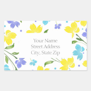 Aqua Periwinkle Yellow Watercolor Flower Stems Sticker