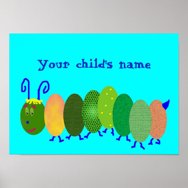 Aqua Personalized Caterpillar Poster (Front)