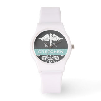 AQUA PERSONALIZED NURSE RN CADUCEUS CHALKBOARD WATCH