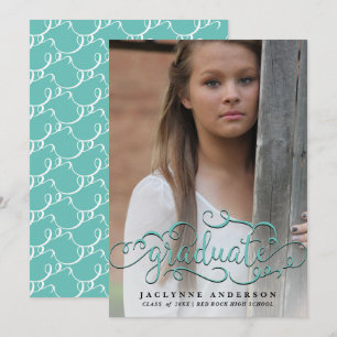 Aqua Photo Calligraphy Graduation Announcement