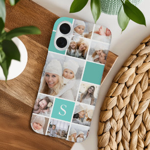 Aqua Photo Collage & Monogram iPhone 16 Case