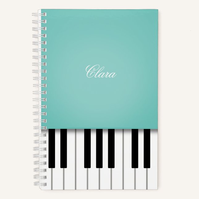 Aqua Piano Music Keyboard Personalized Notebook (Front)
