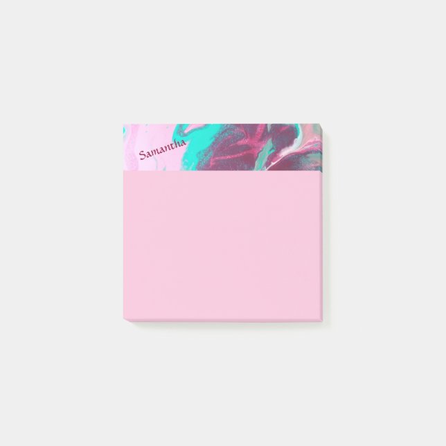 Aqua Pink Abstract Personalized Post it Notes 4x6 (Front)