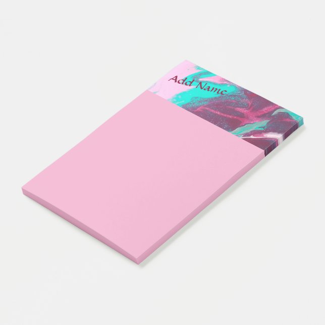 Aqua Pink Abstract Personalized Post it Notes 4x6 (Angled)