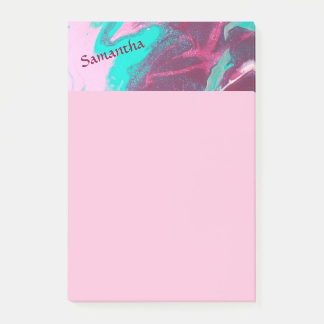 Aqua Pink Abstract Personalized Post it Notes 4x6 (Front)