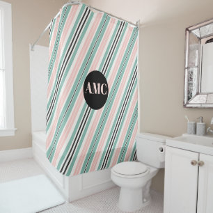 Aqua Pink and Dark Grey Stripes