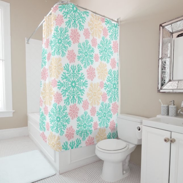 Aqua Pink and Gold Snowflakes Pattern (In Situ)