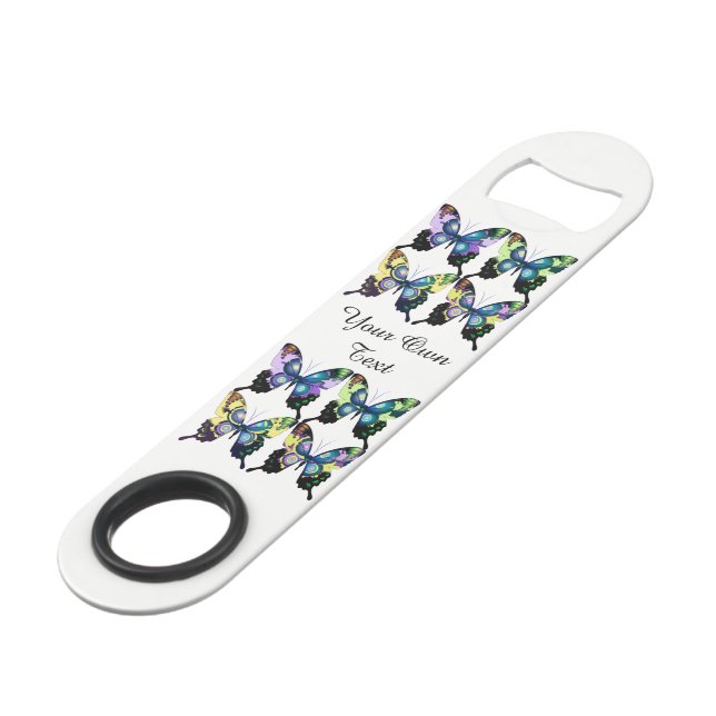 Aqua, Pink, and Yellow -  Elegant Butterflies Bar Key (Front Angled)