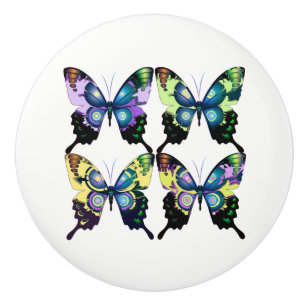 Aqua, Pink, and Yellow - Elegant Butterflies Ceramic Knob
