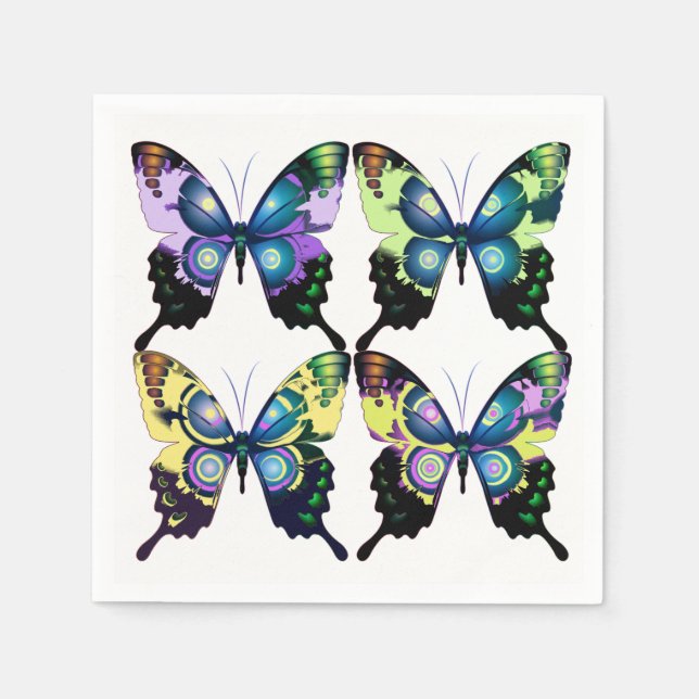 Aqua, Pink, and Yellow -  Elegant Butterflies Napkin (Front)