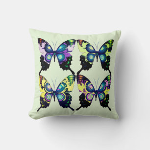 Aqua, Pink, and Yellow - Elegant Butterflies Throw Pillow