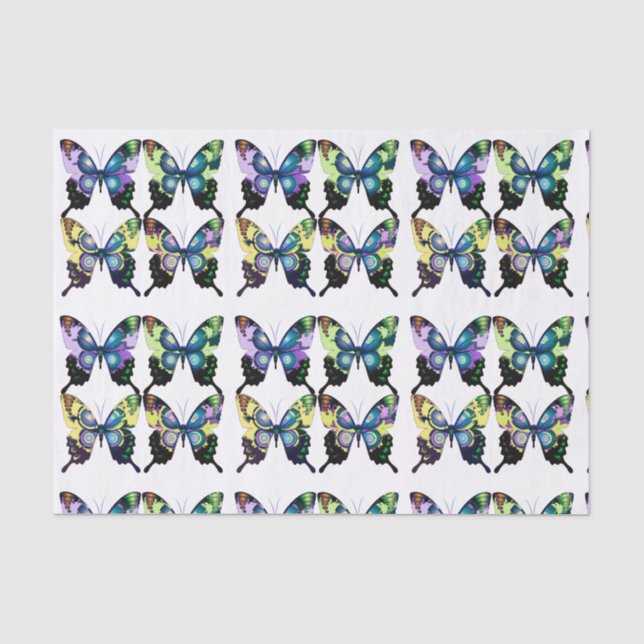 Aqua, Pink, and Yellow -  Elegant Butterflies Tissue Paper (Front)