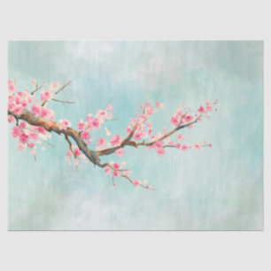Aqua Pink Cherry Blossom Floral Tissue Paper